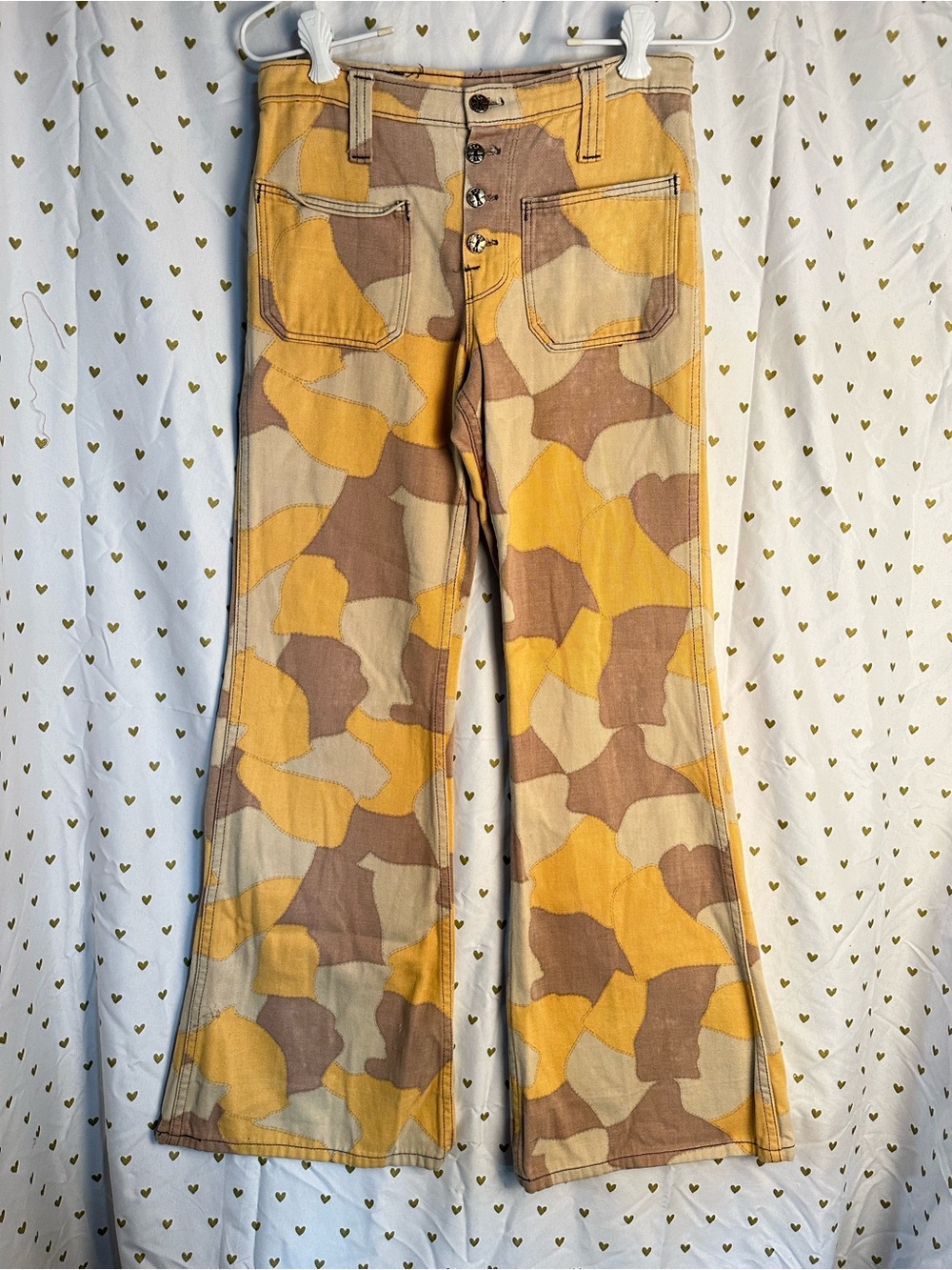 Rare Auth Vintage Riders by Lee Flared/Bells Jeans yellow & tan patchwork